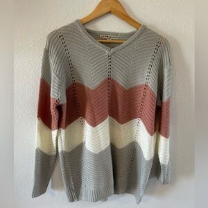 Womens Pink White and Gray Love Change Italy Small Long Sleeve Sweater